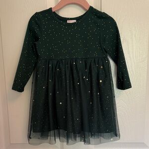 Hanna Andersson Forest Green Dress with Gold Stars